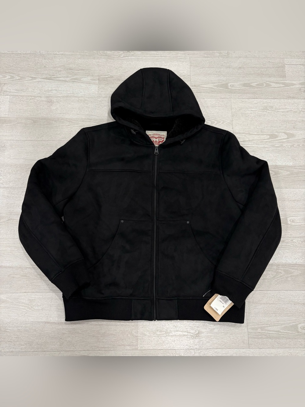 NEW Levi's Vintage Men's Black Faux Suede Sherpa Lined Full-Zip Hoodie Jacket XL